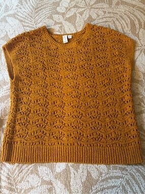 Joie Mustard Crochet Knit Sleeveless Crewneck Sweater